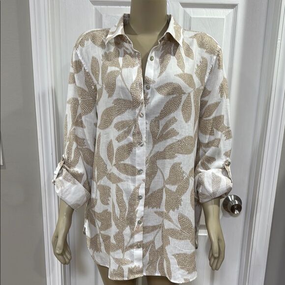 CHICO’S LINEN ETCHED LEAF TUNIC - Picture 2 of 8